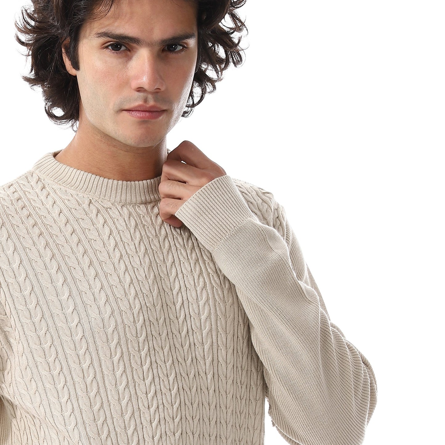 Mens Crewneck Cable Knit Sweater