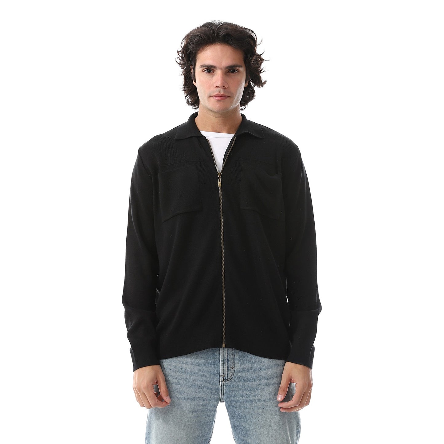 Men Wool Zip-Up Knit Cardigan