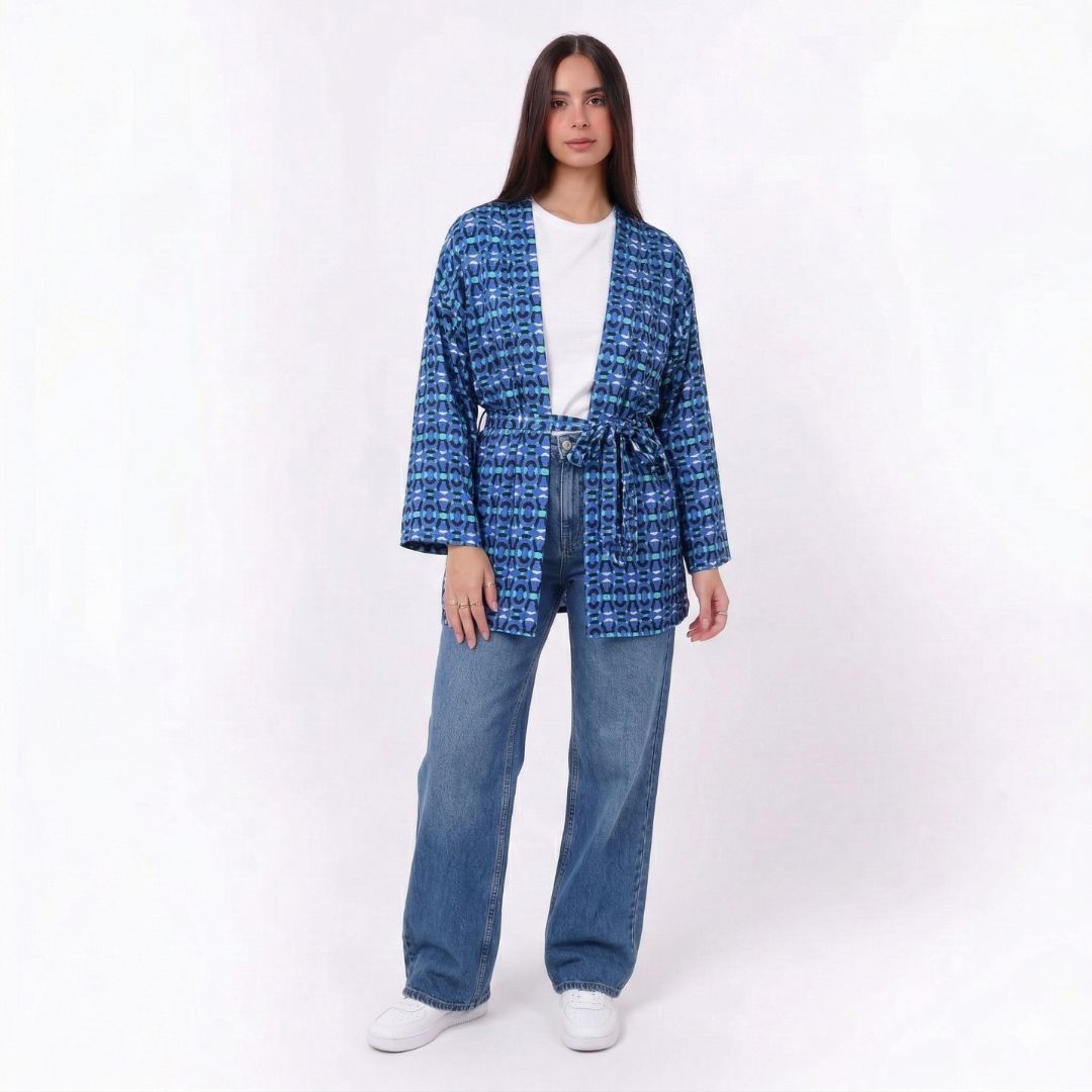 Women's Printed Kimono Cardigan with Belt
