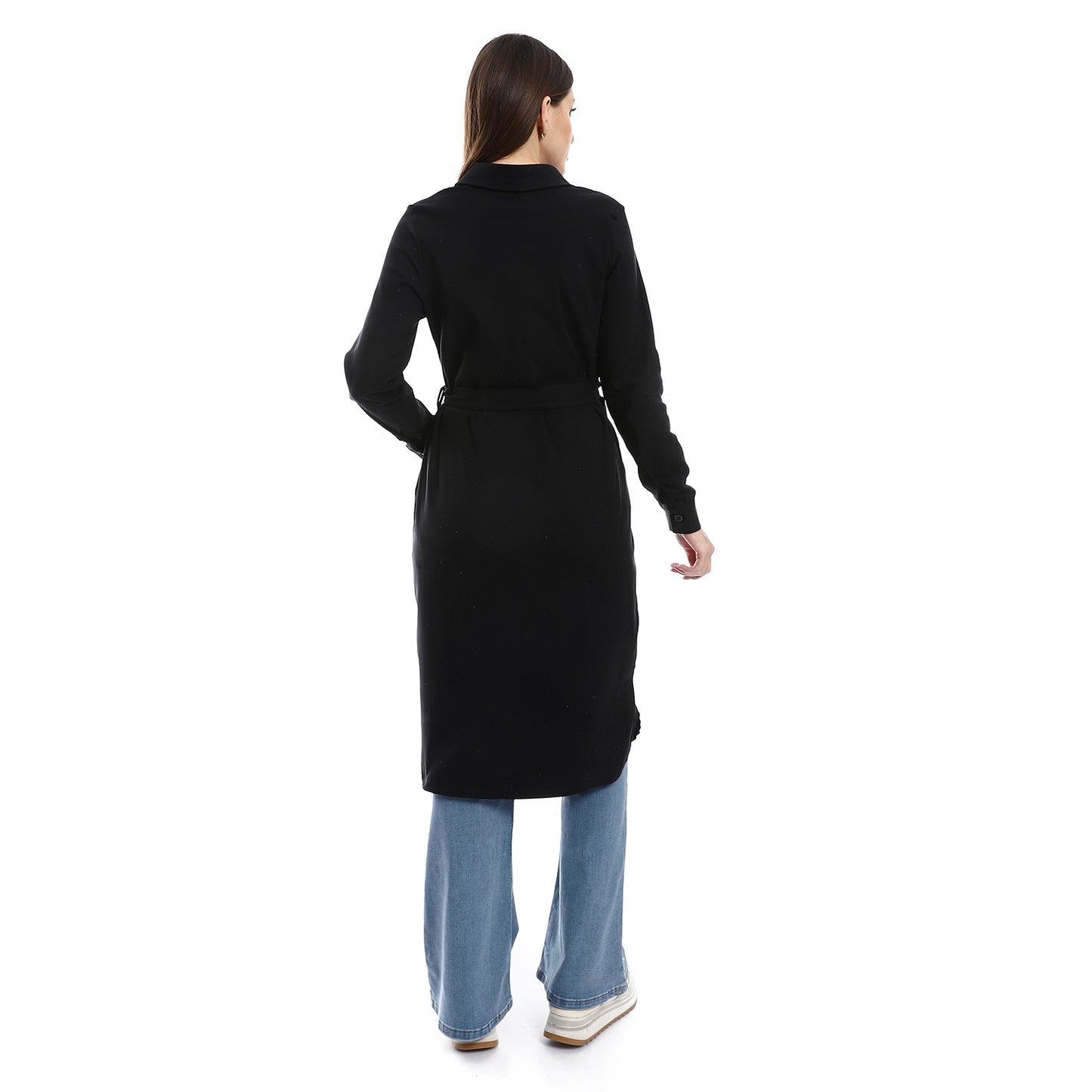 Women's Long Cotton Shirt with Belt Detail