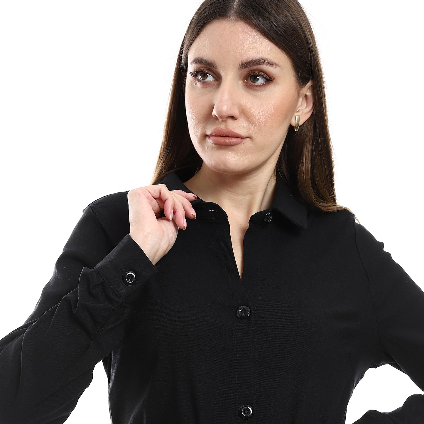 Women's Long Cotton Shirt with Belt Detail
