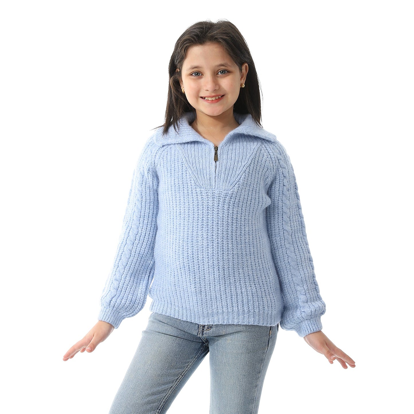 Girls Half-Zip Polo Neck Pullover