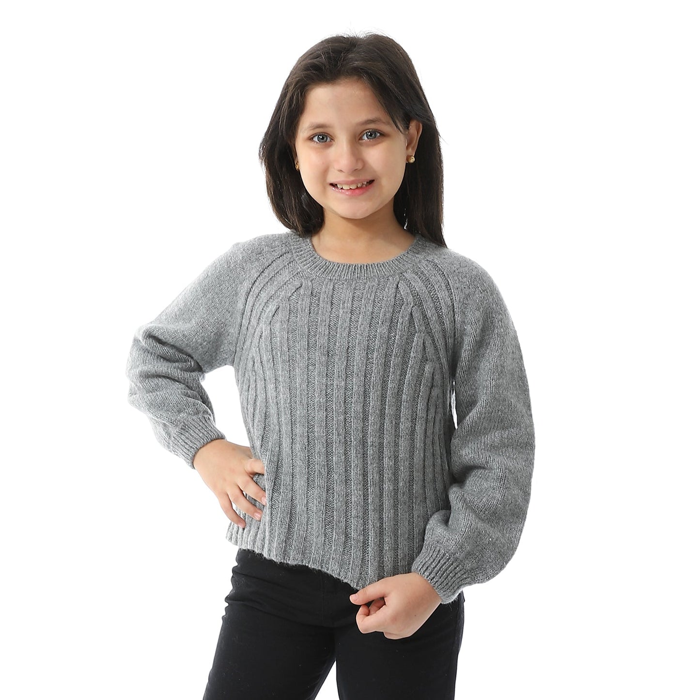 Girls Ribbed Crew Neck Pullover