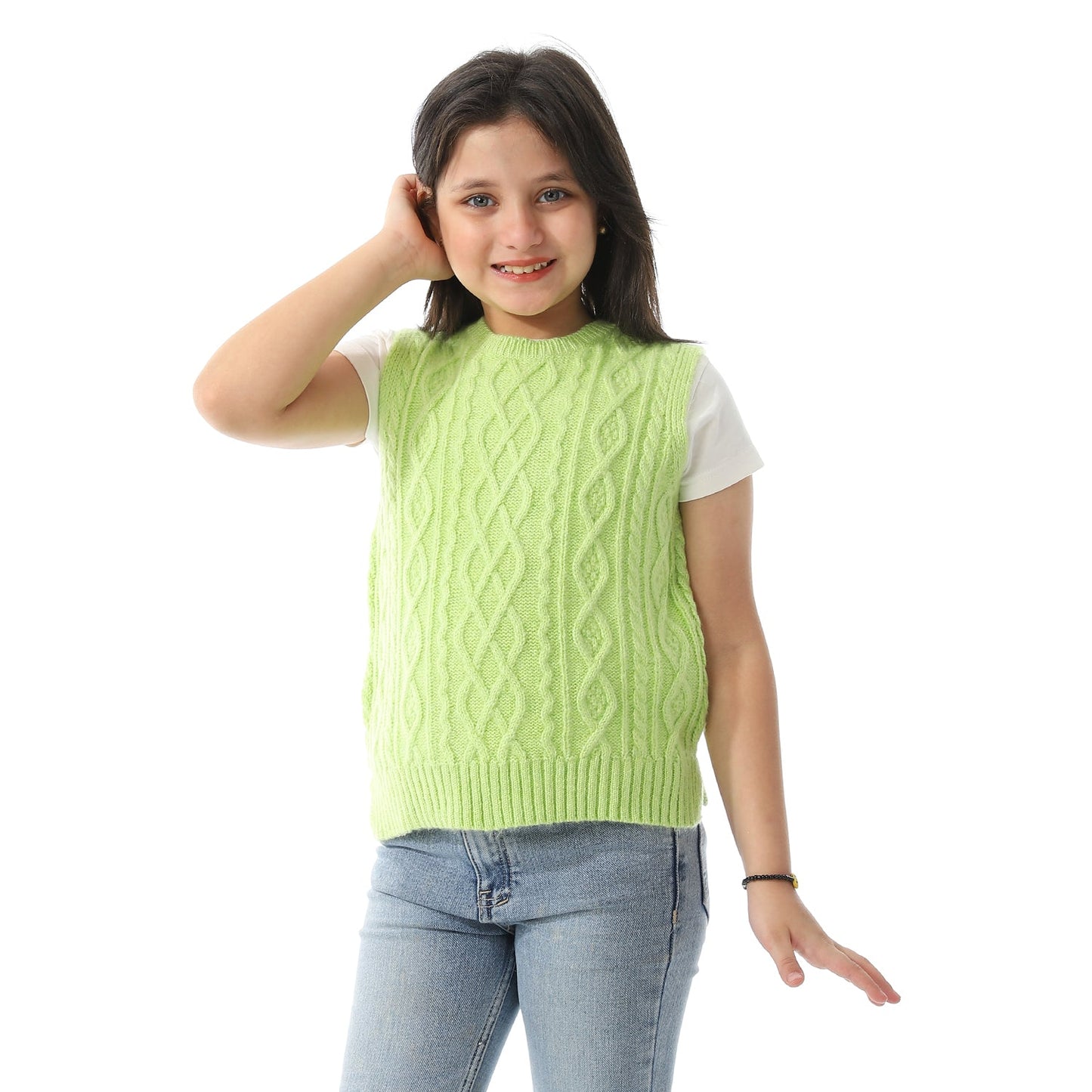 Girls Crew Neck Knitted Vest