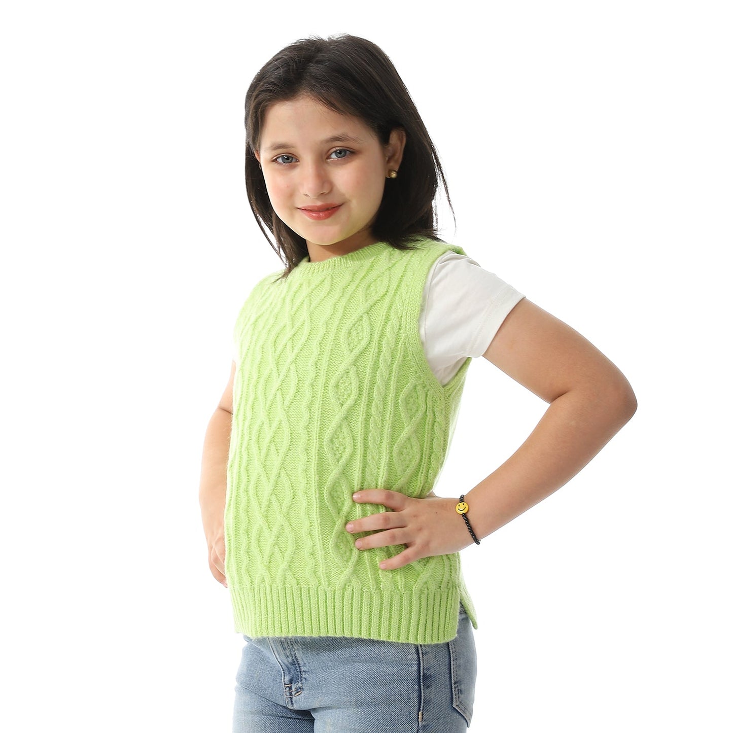 Girls Crew Neck Knitted Vest