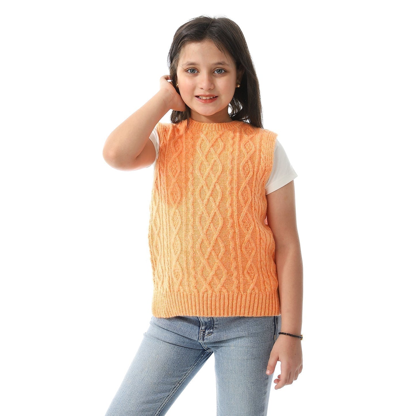 Girls Crew Neck Knitted Vest