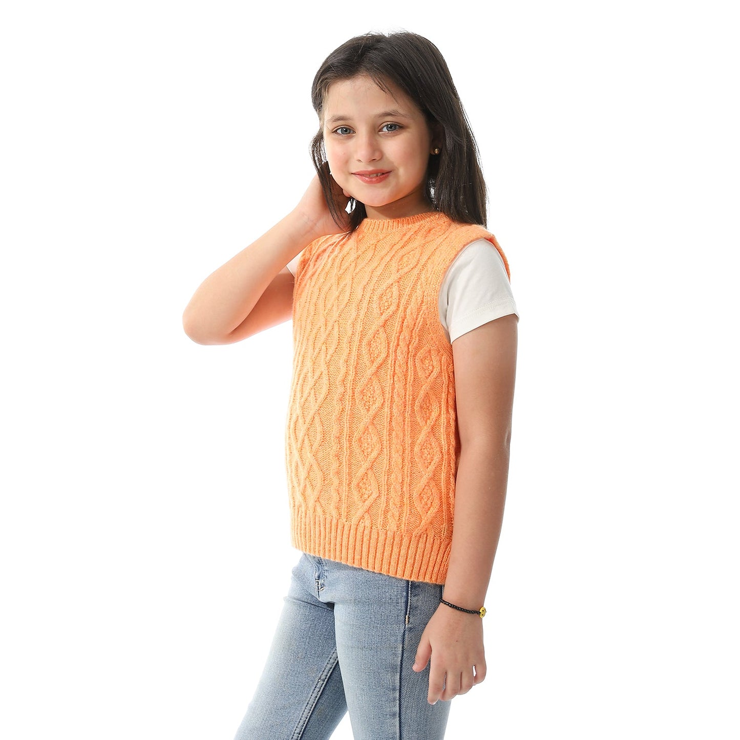 Girls Crew Neck Knitted Vest