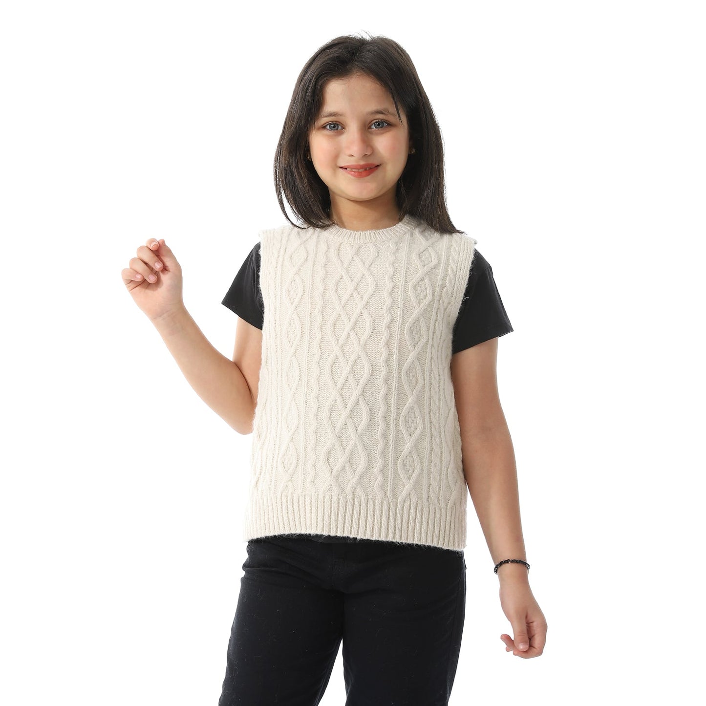 Girls Crew Neck Knitted Vest