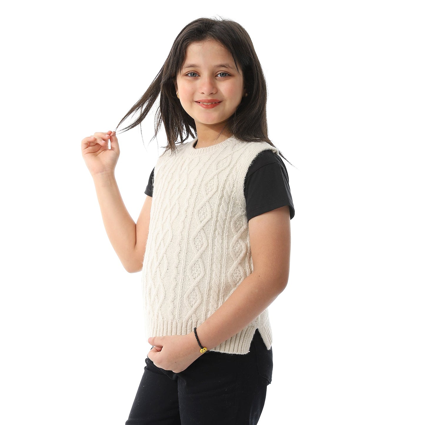 Girls Crew Neck Knitted Vest