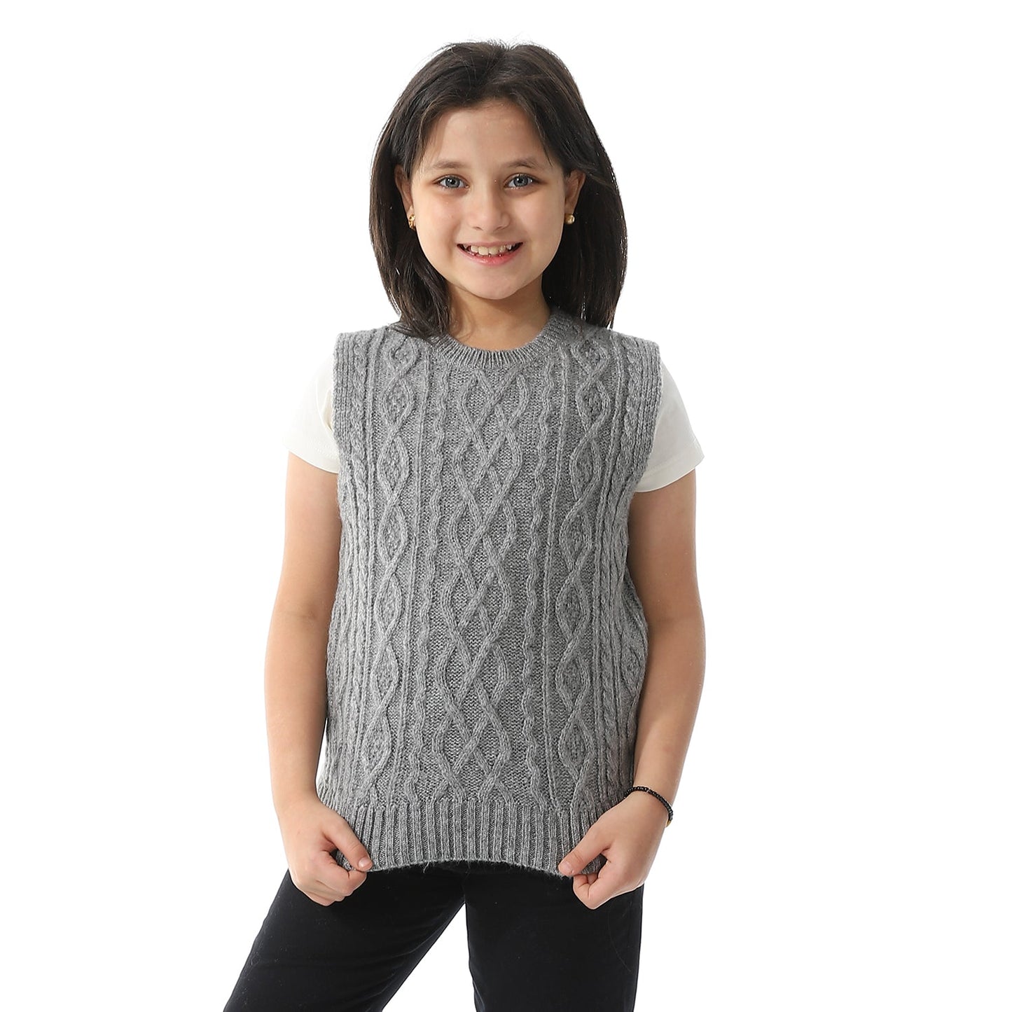 Girls Crew Neck Knitted Vest