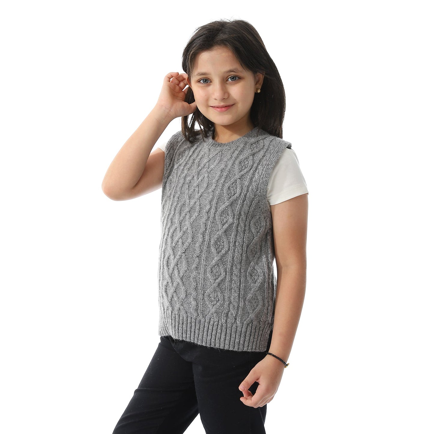 Girls Crew Neck Knitted Vest