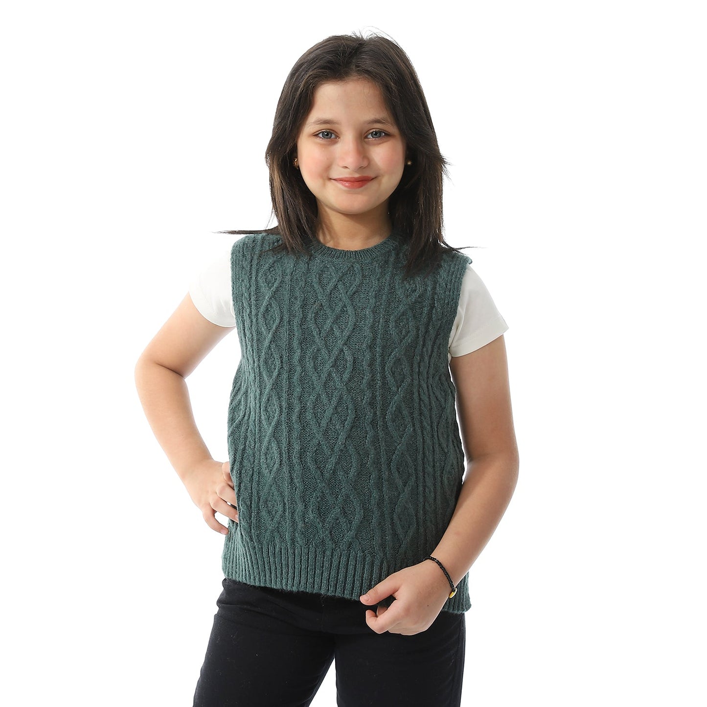 Girls Crew Neck Knitted Vest