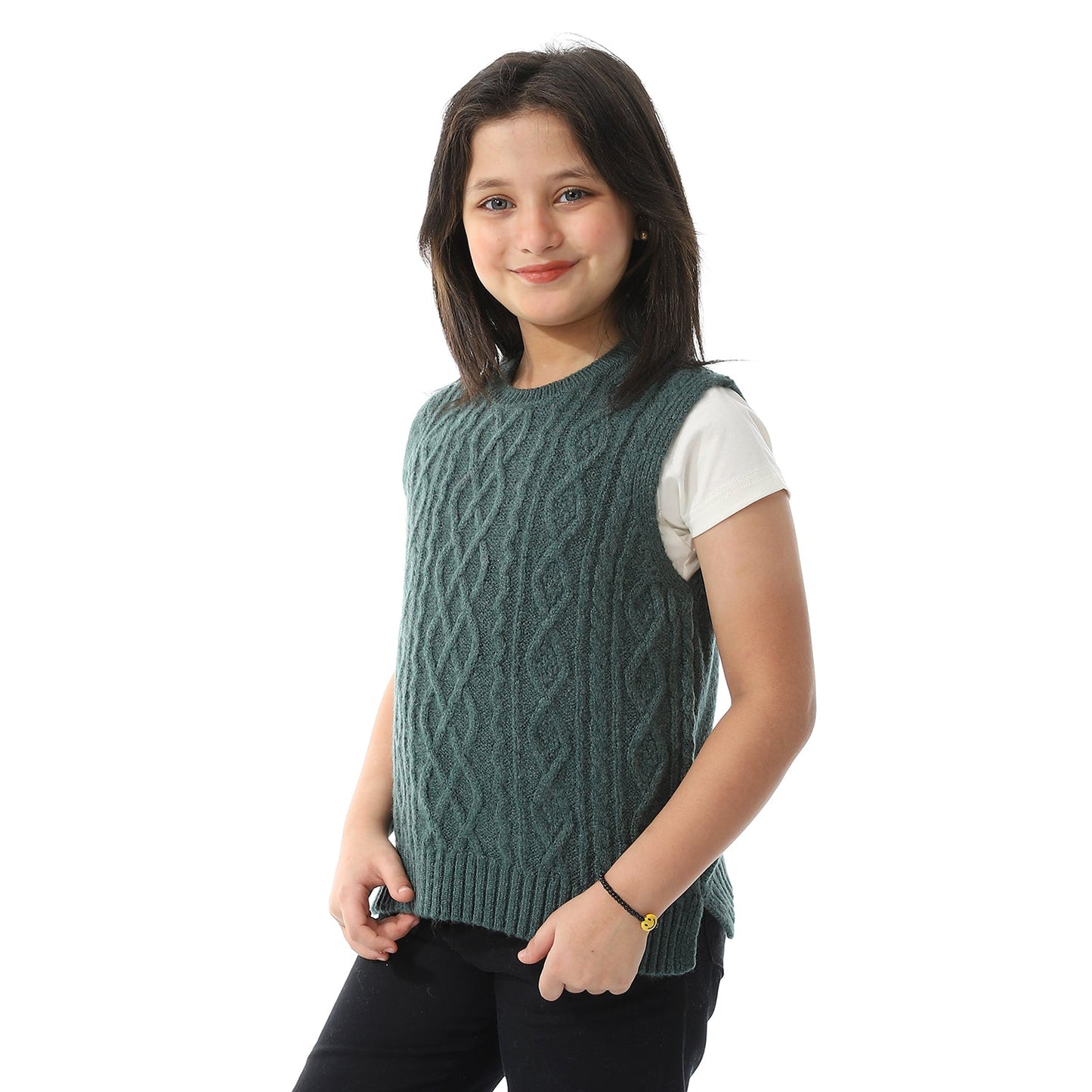 Girls Crew Neck Knitted Vest