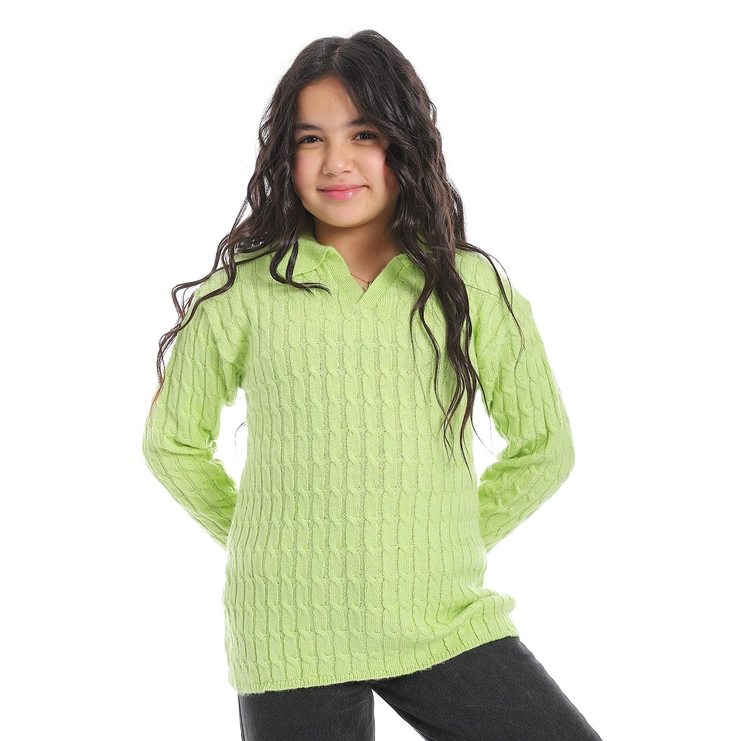 Girls V-Neck Knit Pullover