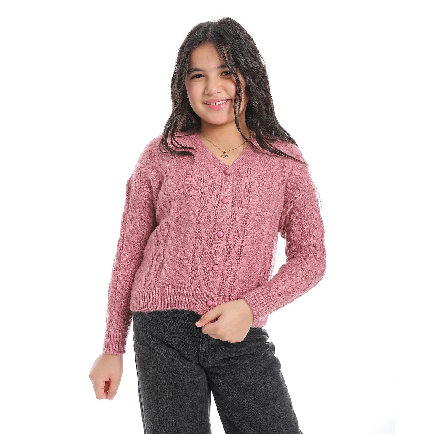 Girls V-Neck Button-Up Cardigan