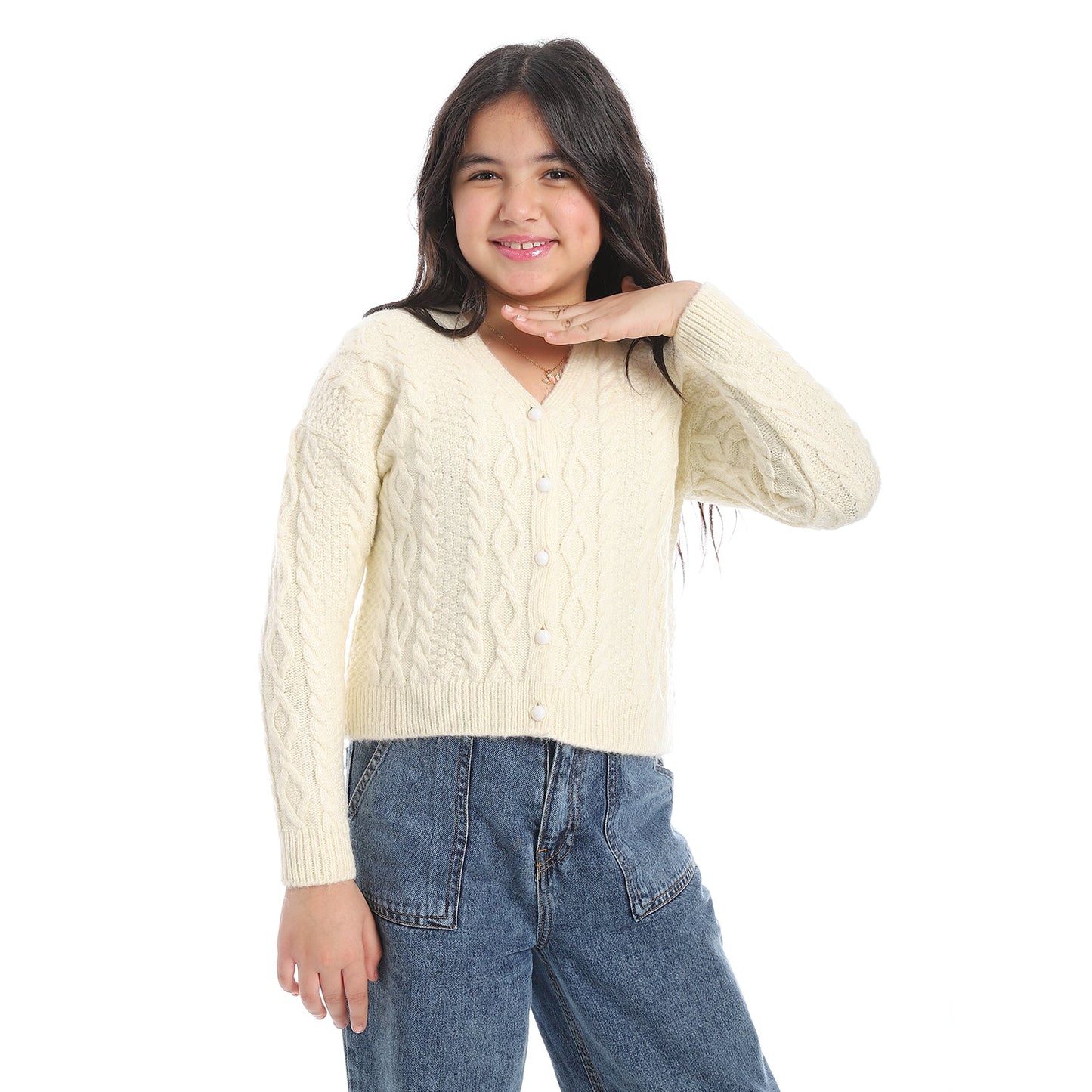 Girls V-Neck Button-Up Cardigan