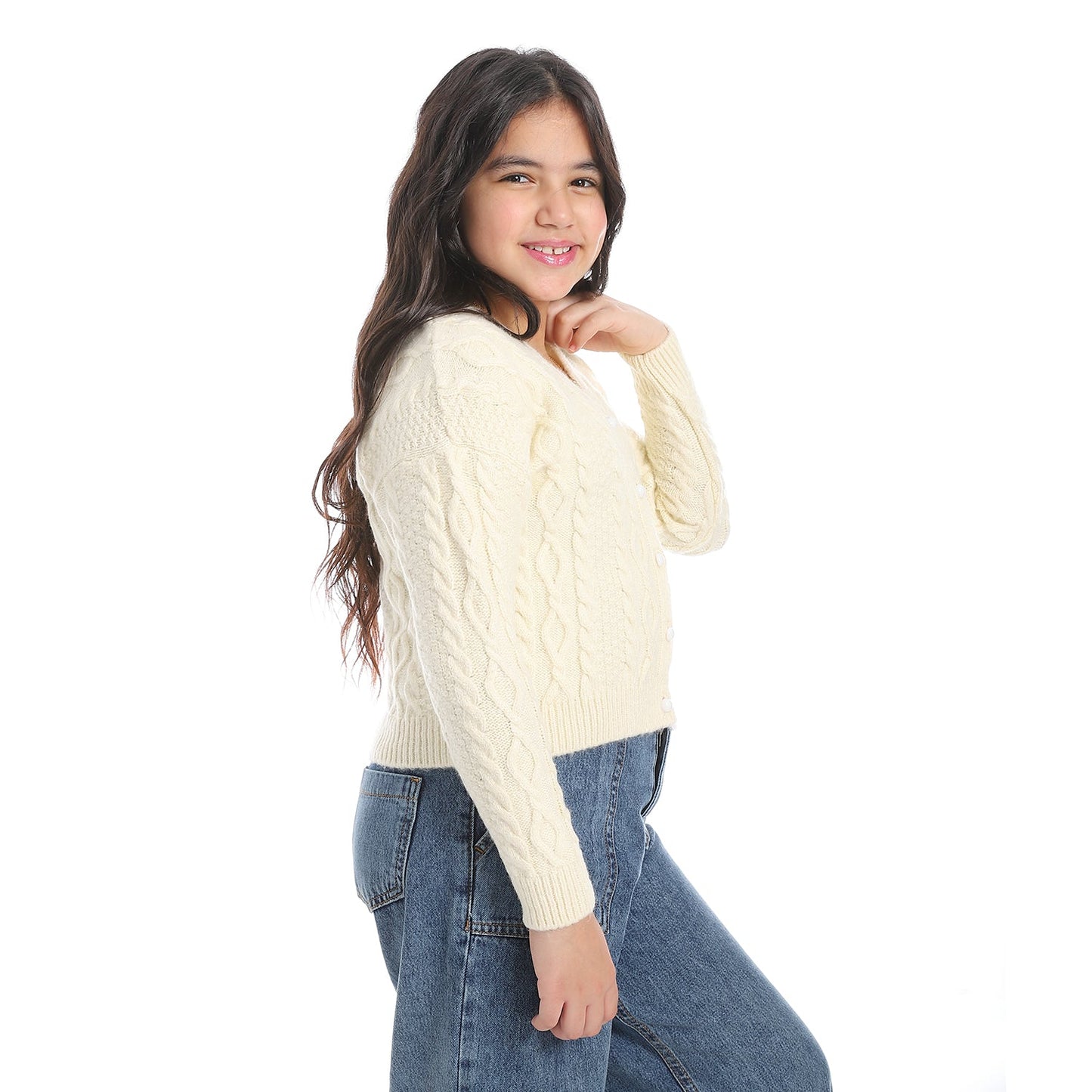 Girls V-Neck Button-Up Cardigan