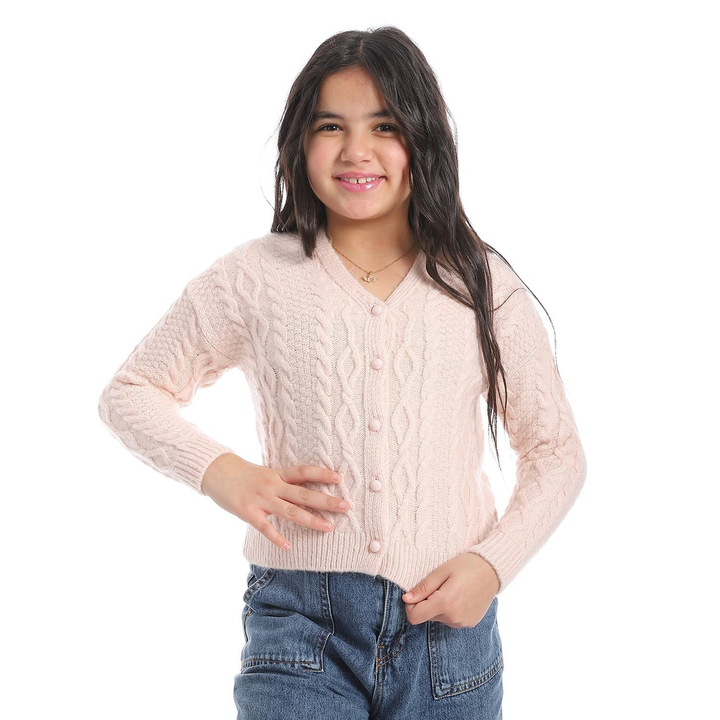 Girls V-Neck Button-Up Cardigan