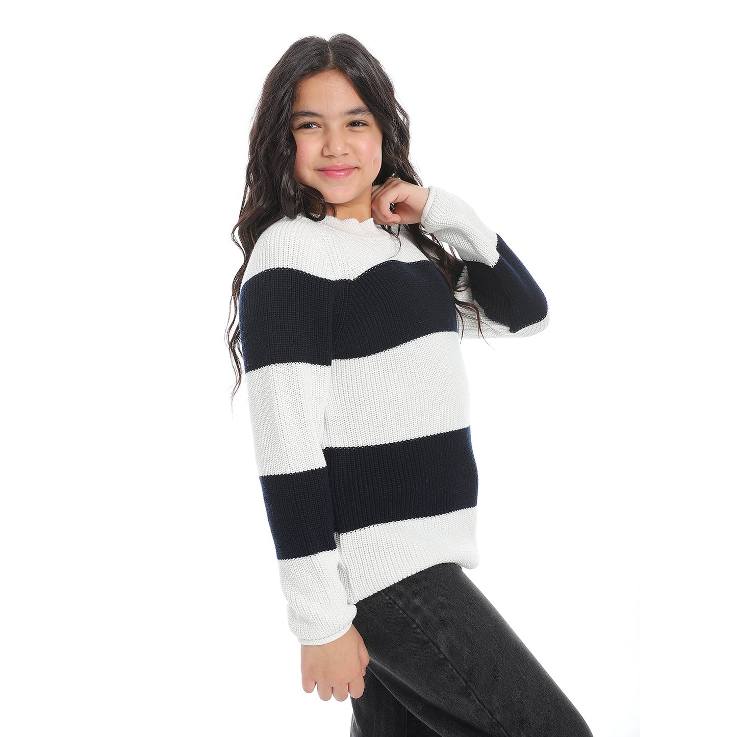 Girls Striped Crew Neck Pullover