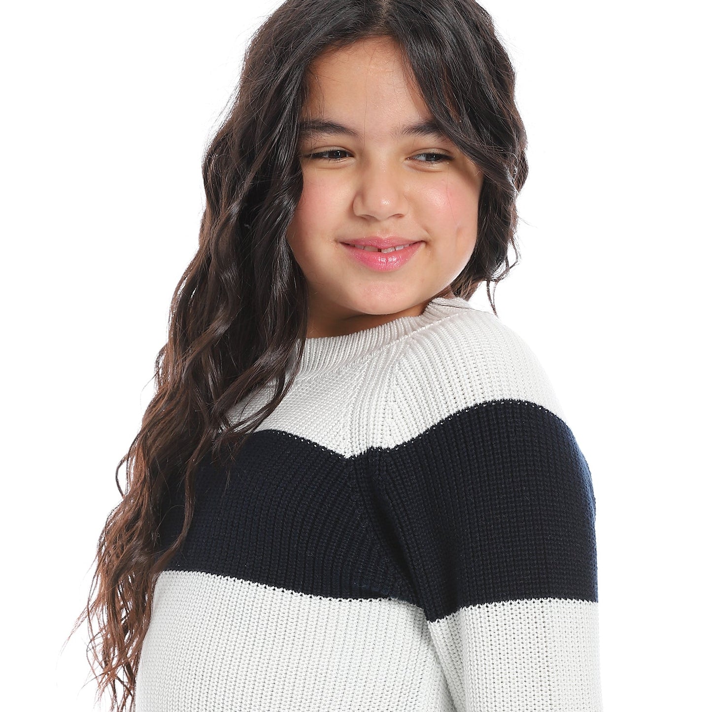 Girls Striped Crew Neck Pullover