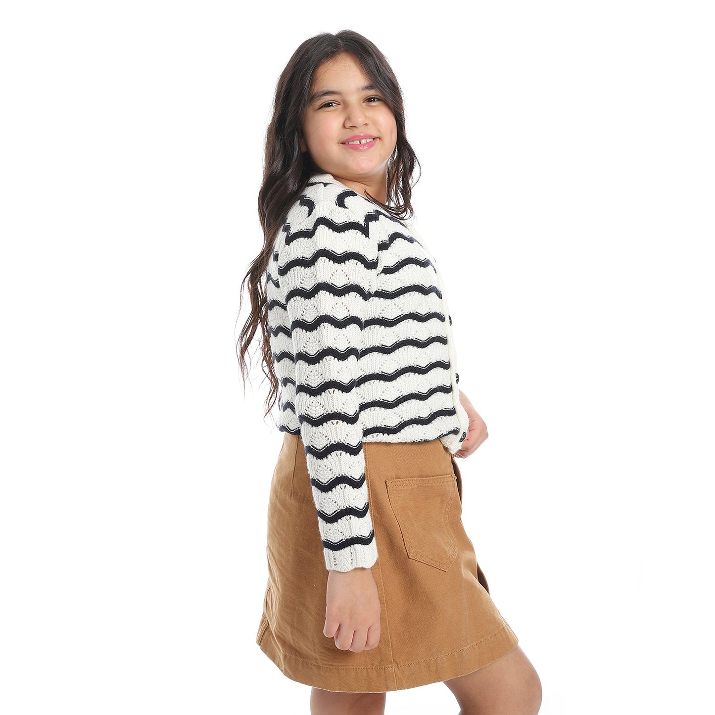 Girls Striped Button-Up Knit Cardigan