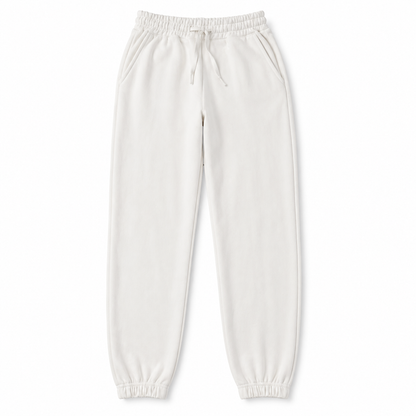 Girls' WHITE plain drawstring jogger pants with cuffed hems, front product view