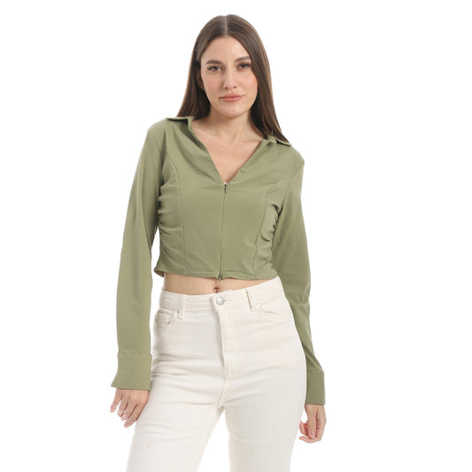 Women's Cropped Zip-Up Shirt