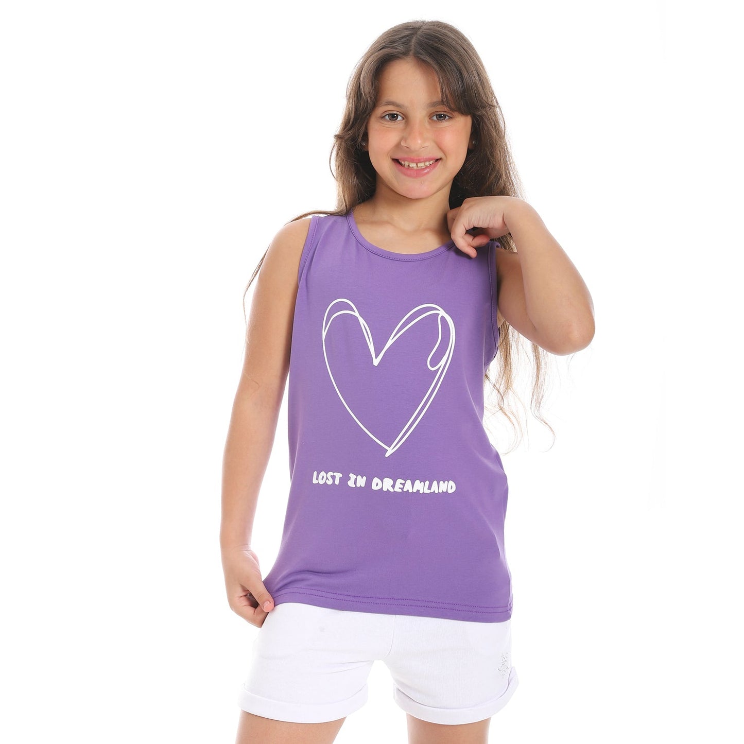 Girls Cotton Printed Sleeveless T-Shirt