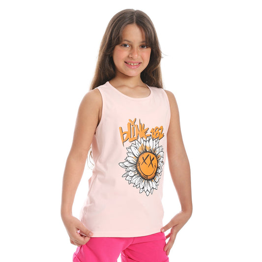 Girls Cotton Printed Sleeveless T-Shirt