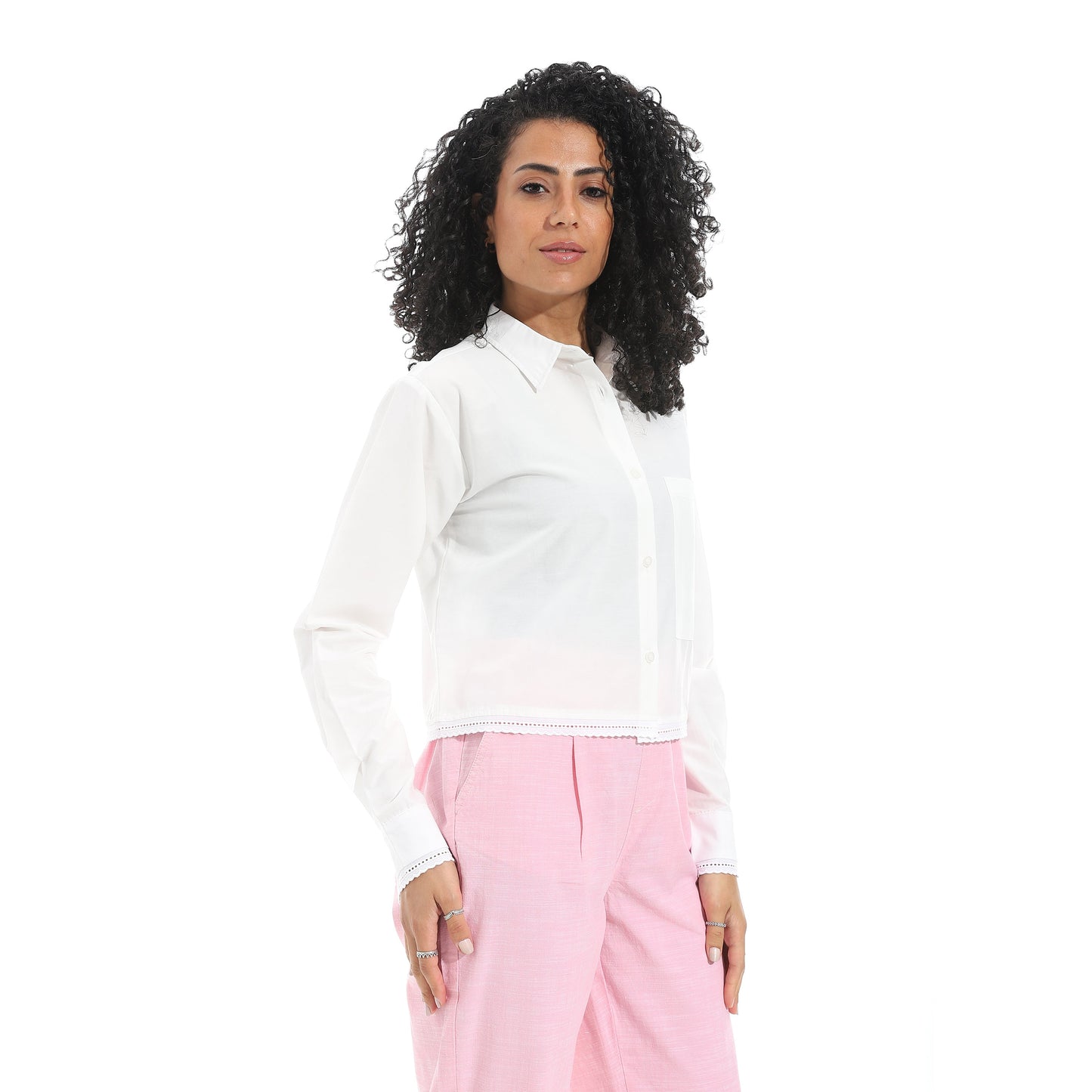 Women's white cropped shirt casual top