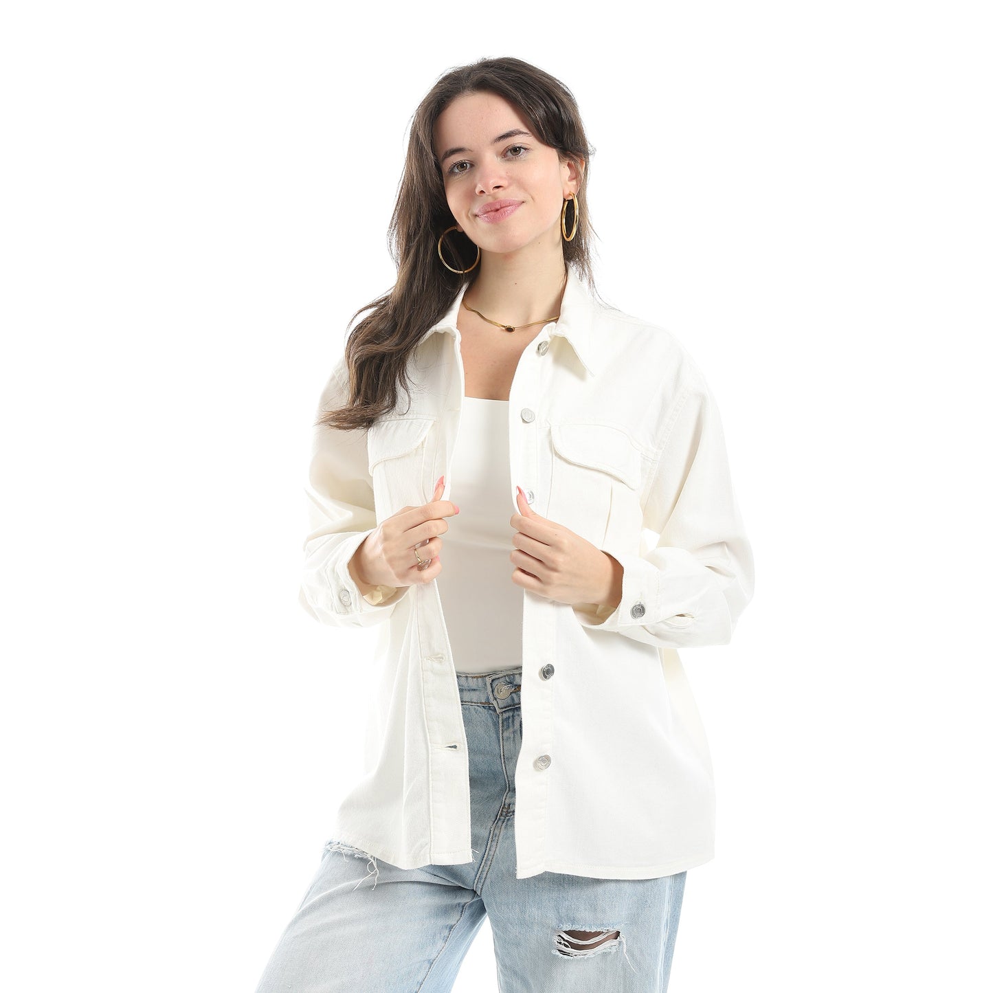 Women's Twill Overshirt With Two  Front Pockets
