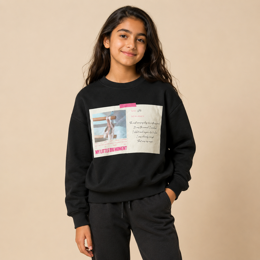 Girls black ballerina graphic sweatshirt on model