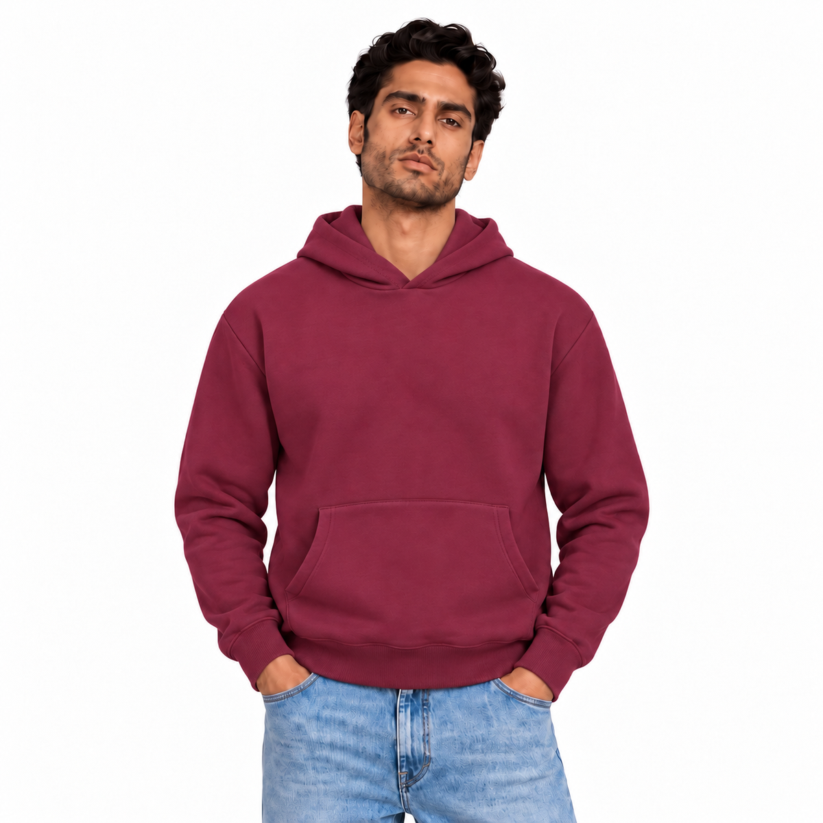 Men's Plain Hoodie | 26052201 - BURGUNDY model image