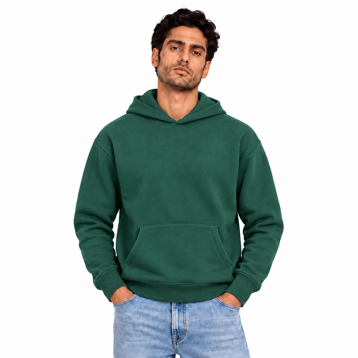 Men's Plain Hoodie | 26052201 - DARKGREEN model image