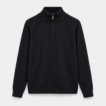 Men Half Zip Knit Pullover in Black - flat product view