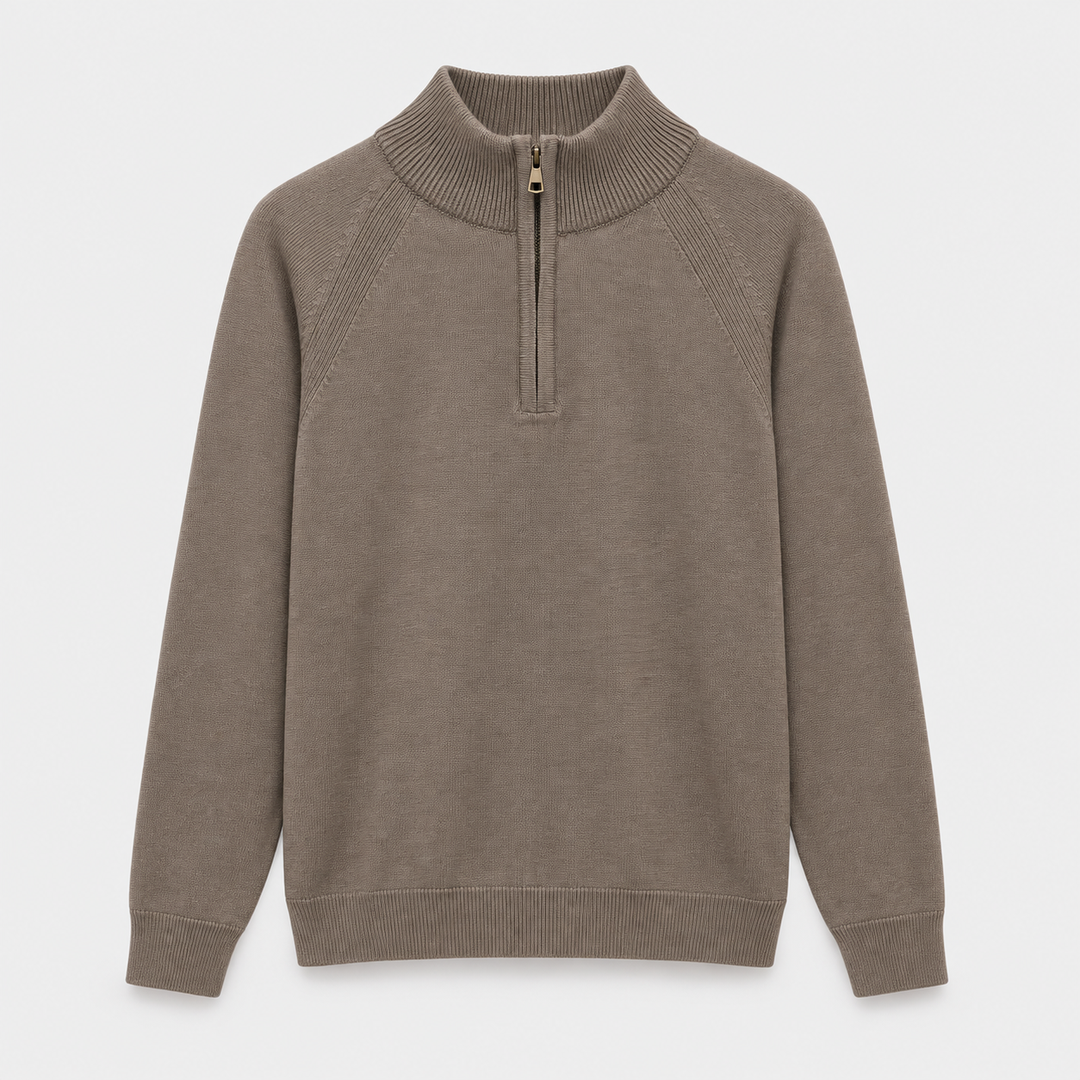 Men Half Zip Knit Pullover in Coffee - flat product view