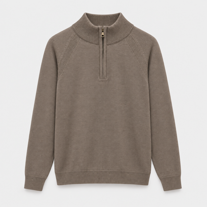 Men Half Zip Knit Pullover in Coffee - flat product view