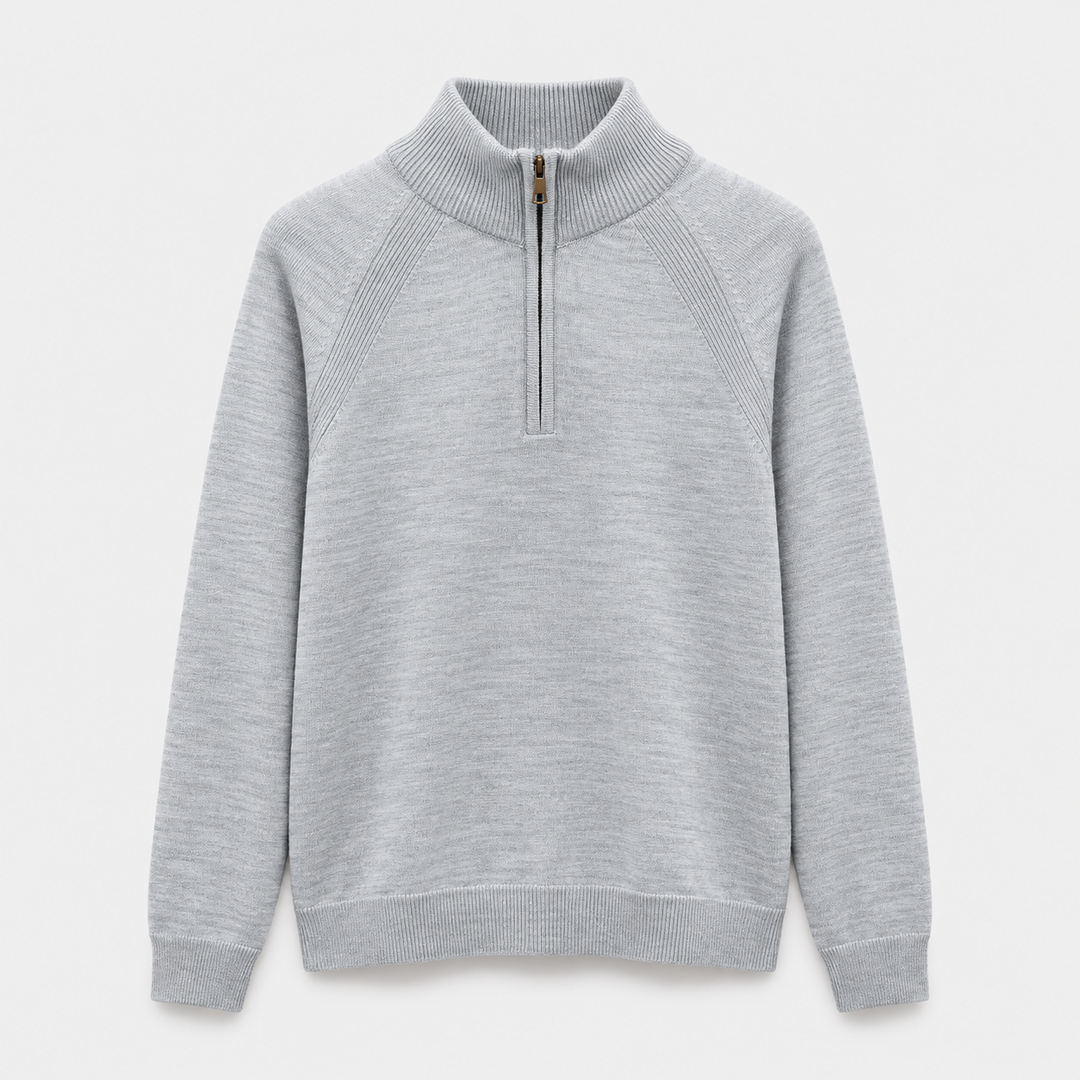 Men Half Zip Knit Pullover in Light Gray - flat product view