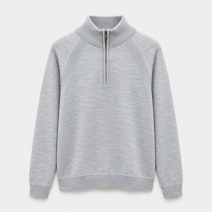 Men Half Zip Knit Pullover in Light Gray - flat product view
