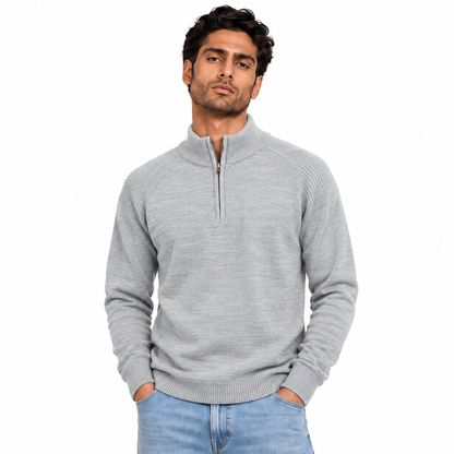 Man wearing Half Zip Knit Pullover in Light Gray - model photo