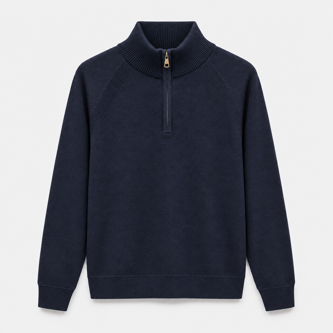 Men Half Zip Knit Pullover in Navy - flat product view