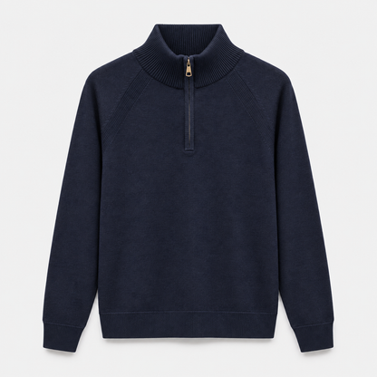 Men Half Zip Knit Pullover in Navy - flat product view
