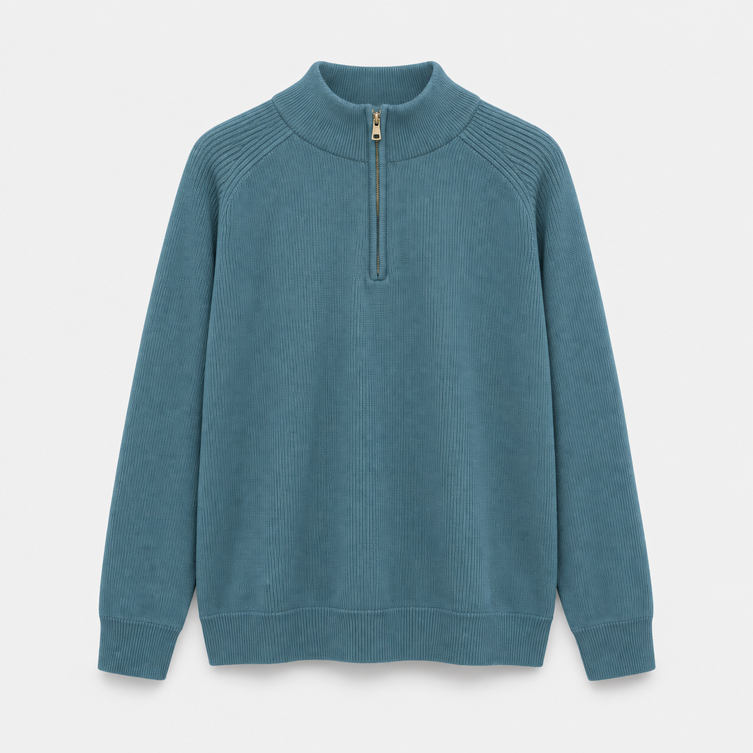Men Half Zip Knit Pullover in Olive - flat product view