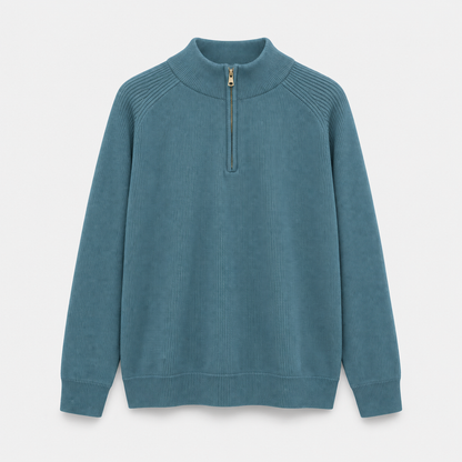 Men Half Zip Knit Pullover in Olive - flat product view