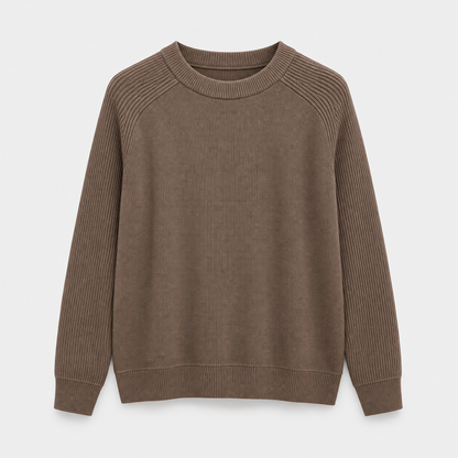 Men Crew Neck Knit Pullover in Coffee - flat product view