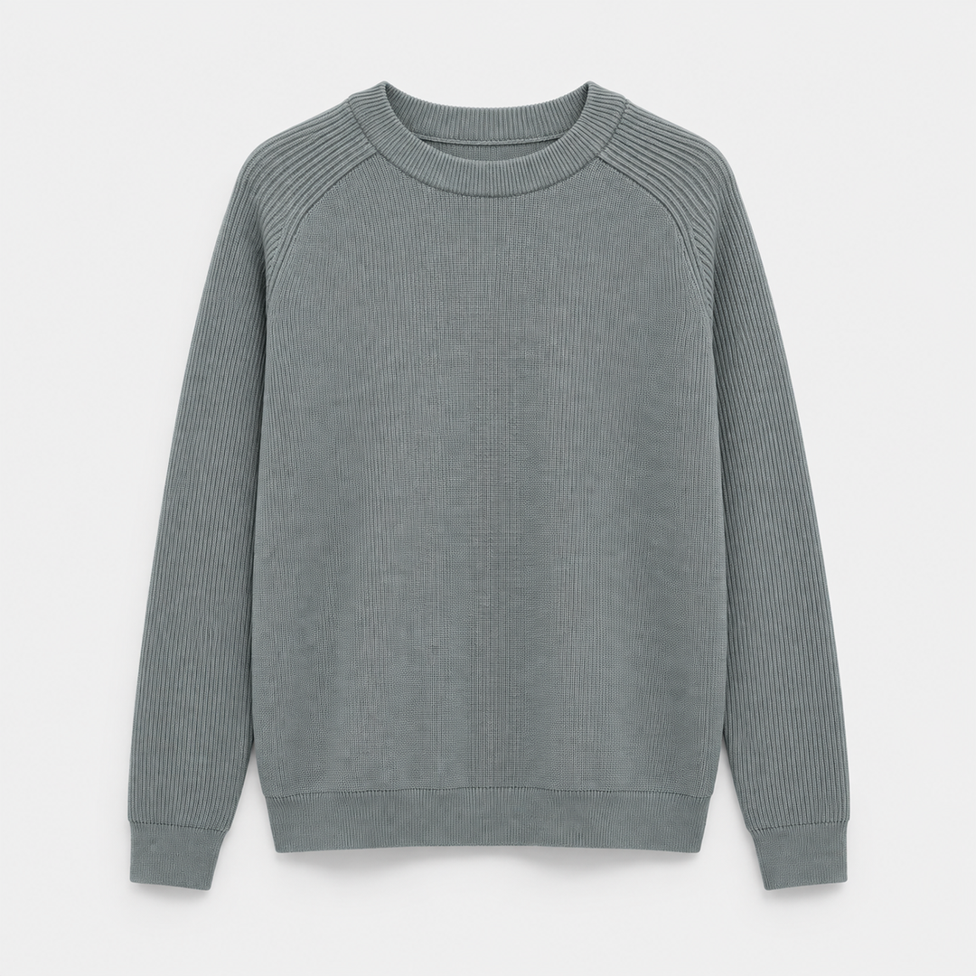 Men Crew Neck Knit Pullover in Dark Gray - flat product view
