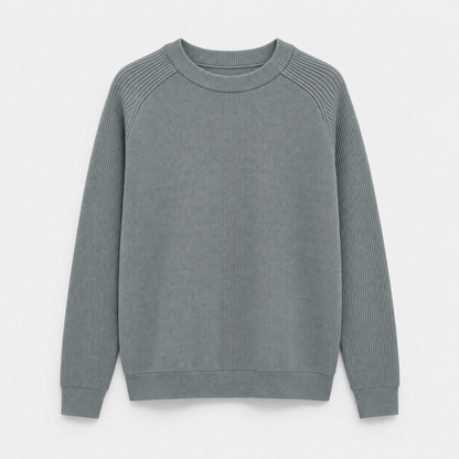 Men Crew Neck Knit Pullover in Dark Gray - flat product view