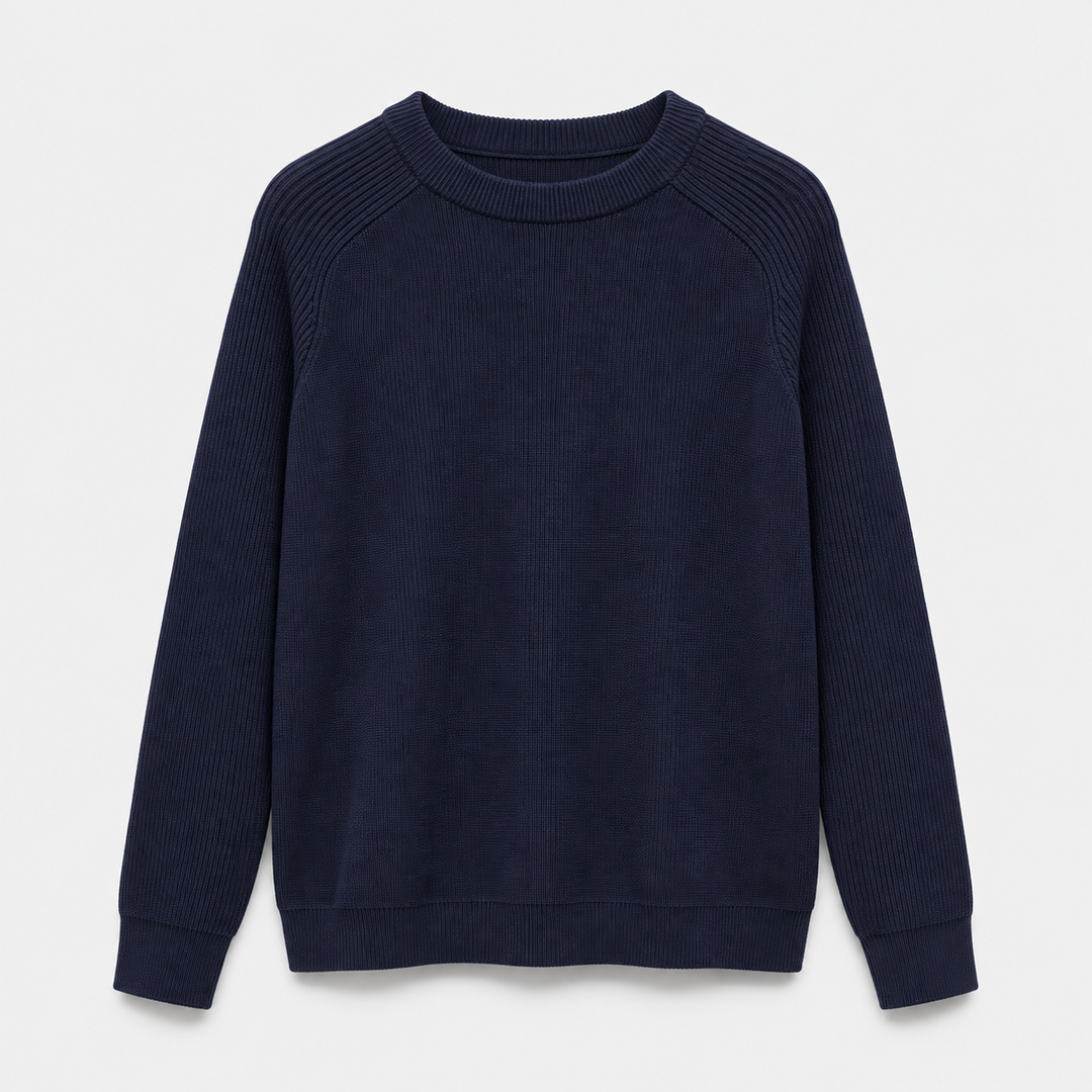 Men Crew Neck Knit Pullover in Navy - flat product view
