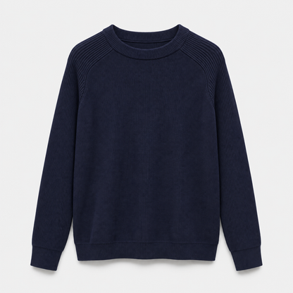 Men Crew Neck Knit Pullover in Navy - flat product view