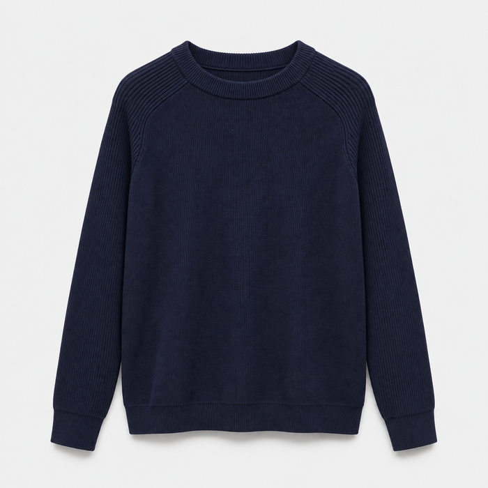 Men Crew Neck Knit Pullover in Navy - flat product view